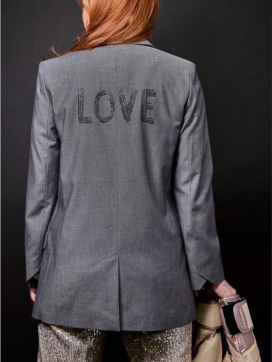 Zadig & Voltaire Jackets & Blazers - Zadig & Voltaire Viva Bis Love Gray Crystal LOVE Back Blazer Jacket EU 40